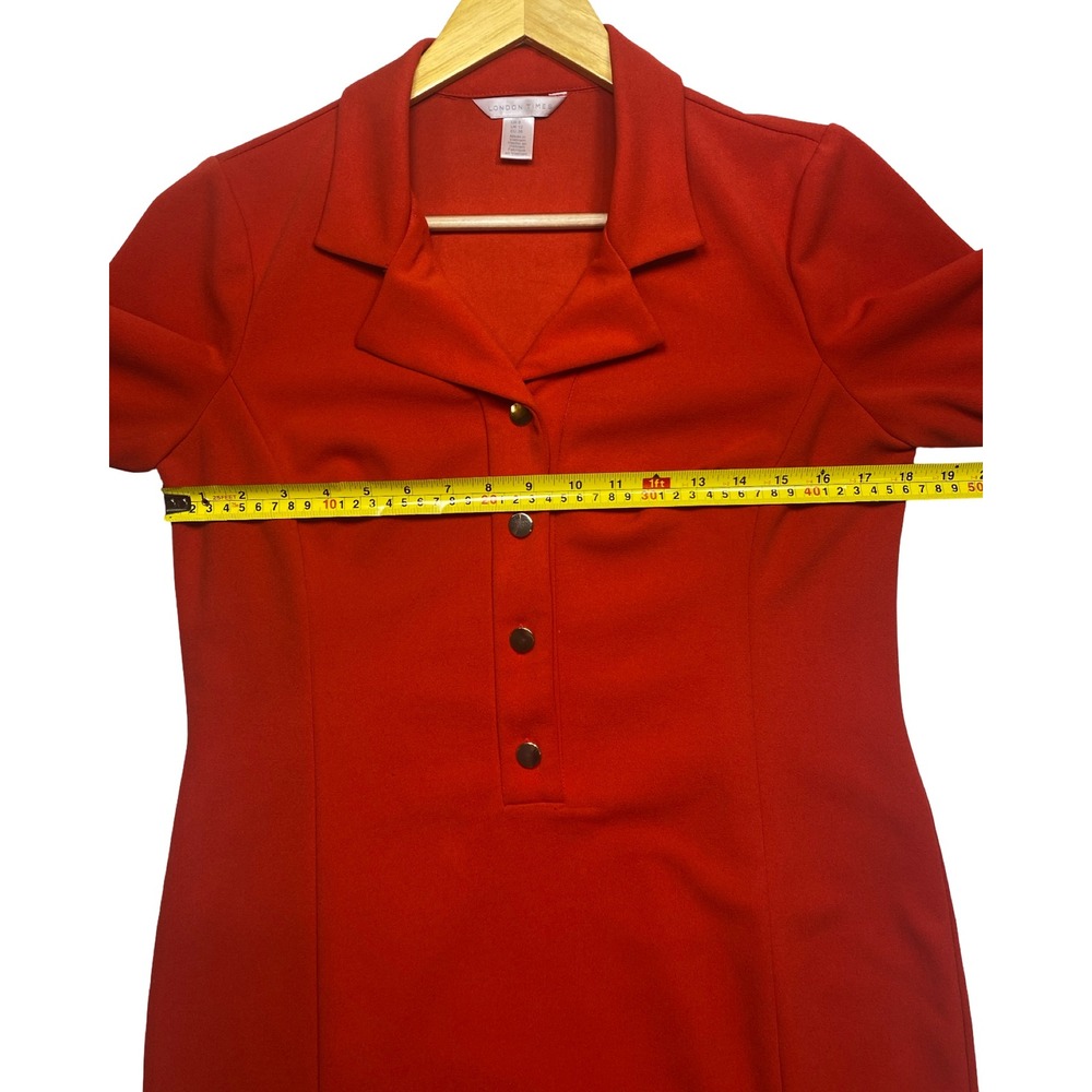 London Times Red Short Sleeve‎ Button Front Shift Dress with Collar Size 8 Carer - Picture 9 of 10